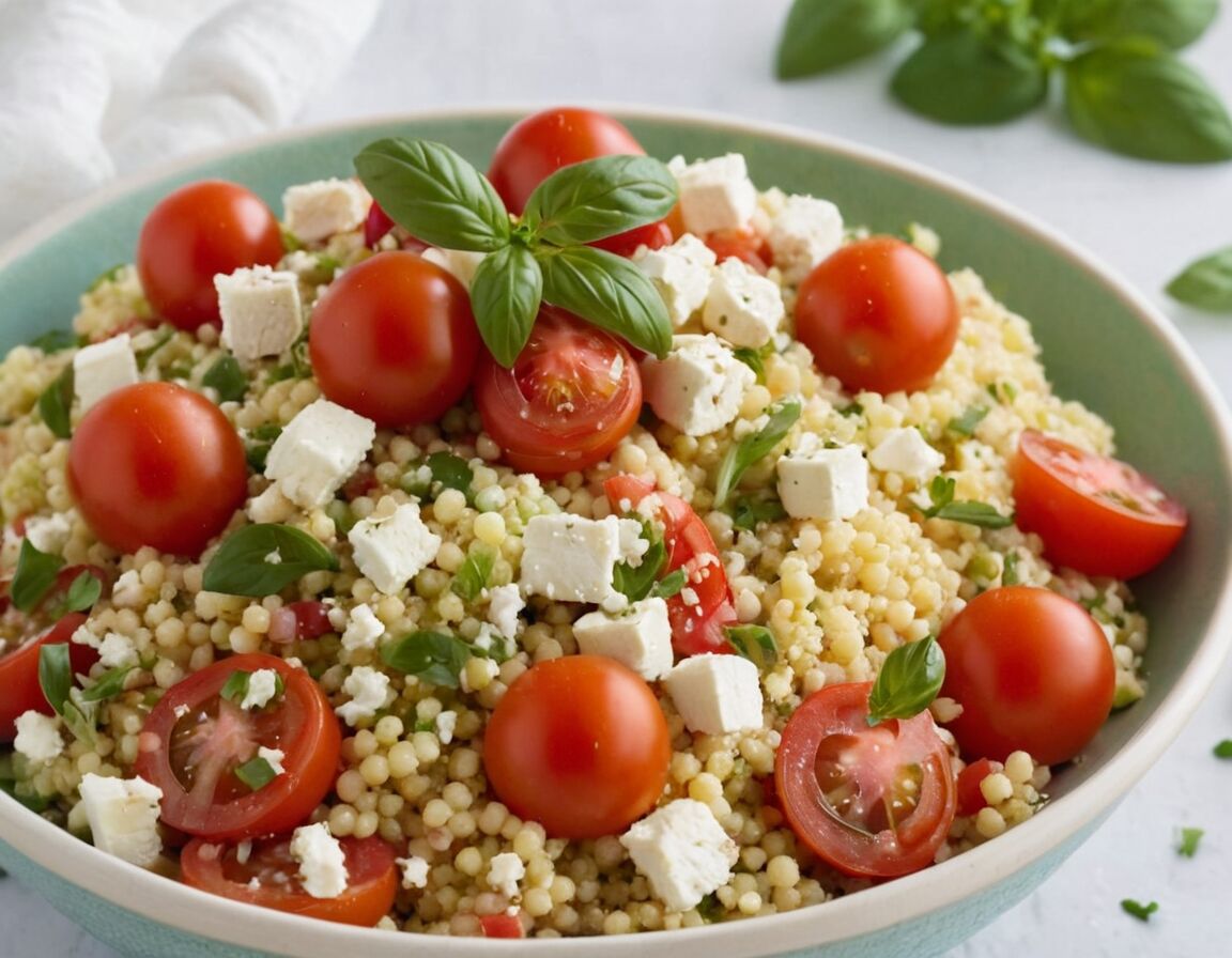 Zutaten in einer Schüssel vermengen - Couscous Salat mit Feta: Ein erfrischendes Rezept für den Sommer