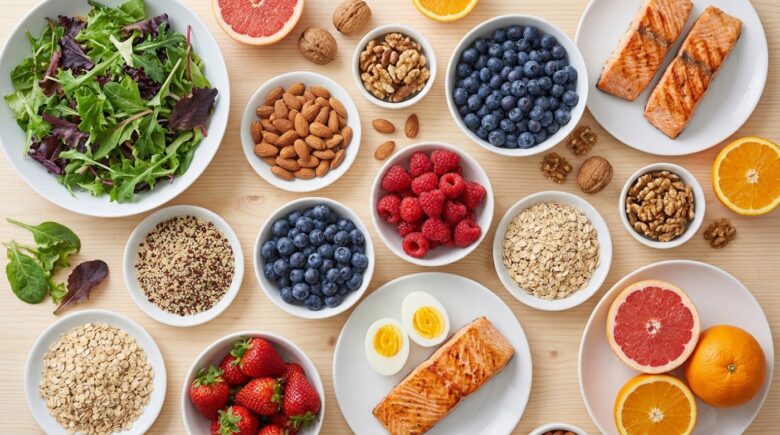 Vielfalt nährstoffreicher Lebensmittel wie Obst, Gemüse, Nüsse und Vollkorn